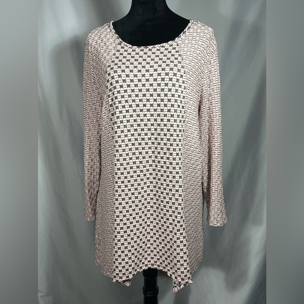Ali Miles Tunic Top Pullover Pink Black Round Scoop Neck Stretch Knit Sz 1x